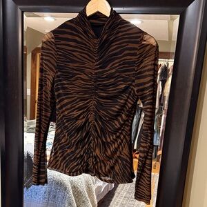 Jane and Delancey Brown and Black Zebra Ruched Long-Sleeve Top